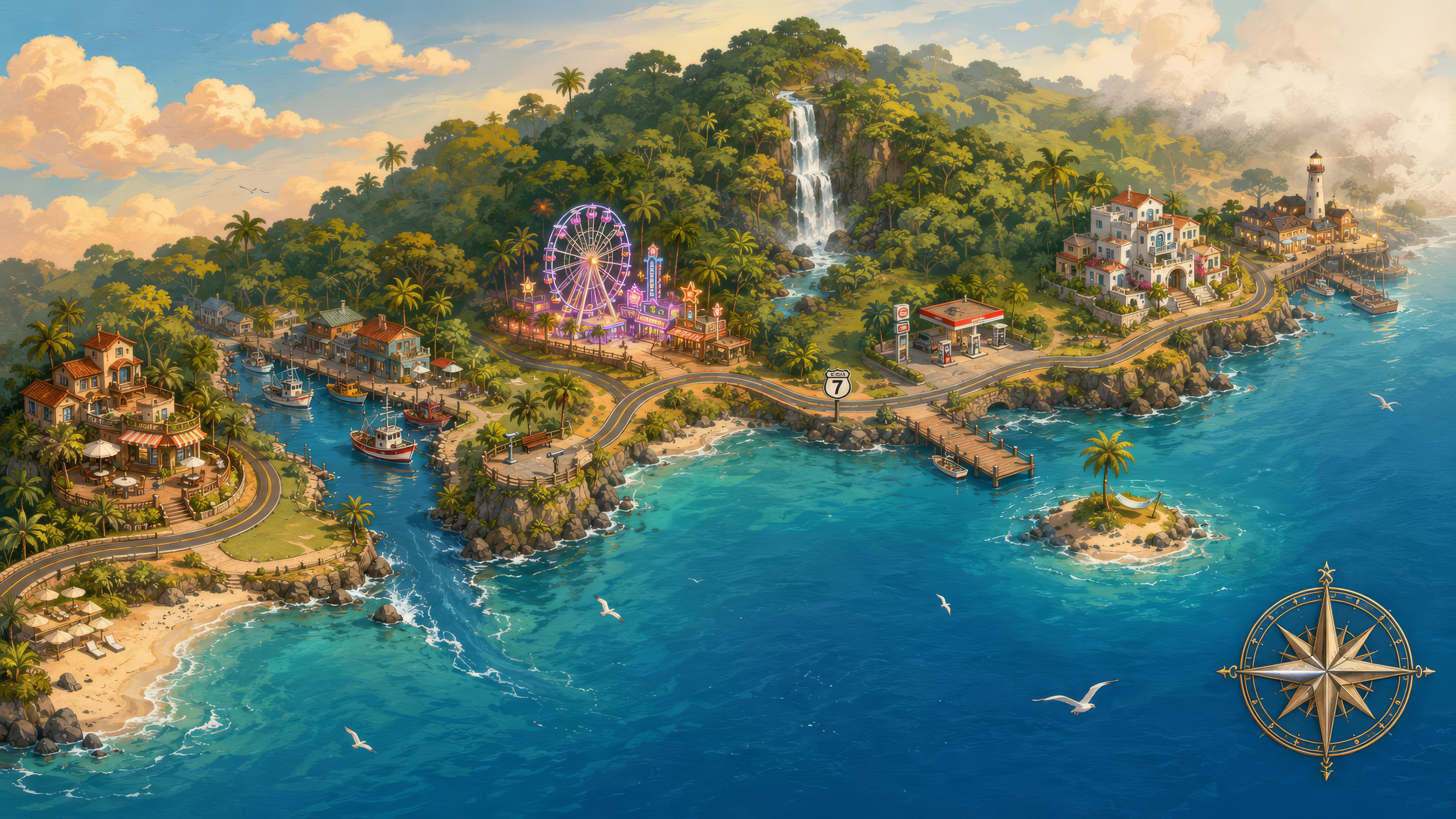 Velmare Coast map — Marena Bay to the lighthouse town
